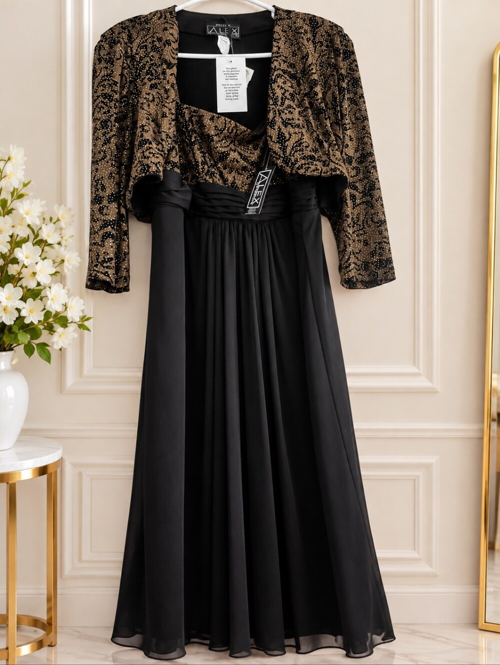 Alex Evenings Black Dress with Gold Sequin Bolero